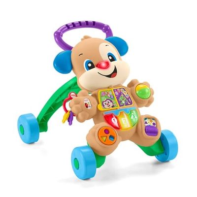 Fisher-Price Rire et apprendre à trotteur chiot premiers pas, coureur avec lumières et sons, jouet d'apprentissage pour bébé +6 mois, version espagnole, portugais, italien, anglais (HWD62)