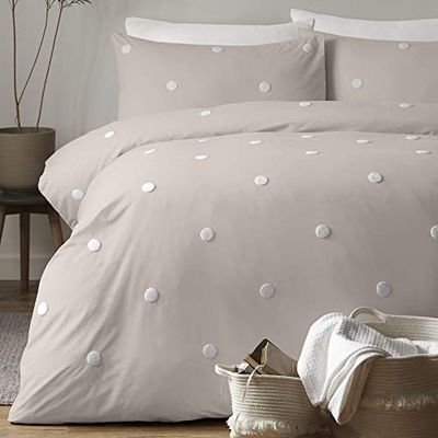 Appletree Dot Garden-Juego de Funda nórdica, Algodón, Lino con Lunares Blancos, Matrimonio