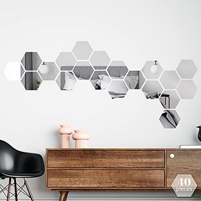 Hexagonal 40 unids espejo acrílico extraíble pared arte calcomanía para decoración de la sala de estar dormitorio