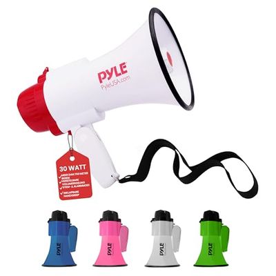 Pyle Megafoon Luidspreker - PA Bullhorn - Luidsprekerhoorn - Draagbare Luidspreker met Sirene - 30 Watt Stemopnamefunctie - Ideaal voor Voetbal, Hockey, Basketbal, Coaches