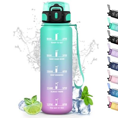1 liter vattenflaska, läckagefri, motiverande vattenflaska med tidsskala, vattenflaska med filter, lätt att rengöra, flaska för sport, fitness, vandring, cykling, yoga