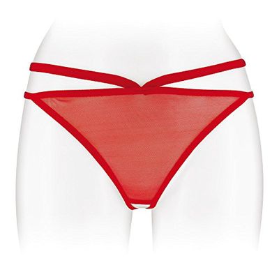 Fashion Secret Red Open Crotch Thong Fine Mesh Transparent One Size