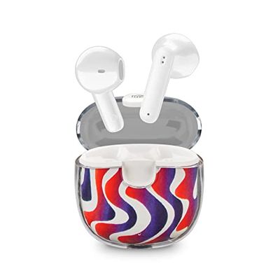 Music Sound | DRIP - Auricolare Bluetooth a capsula - Custodia Trasparente con Design Fantasie alla Moda - Playtime 19H - Comandi posti sugli auricolari - Fantasia Onde