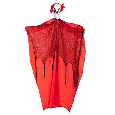 Boland 73046 – Clown à suspendre Freaky Clown Taille 160 cm Yeux lumineux Piles Squelette Décoration Suspendue Décoration Halloween Carnaval Fête à thème
