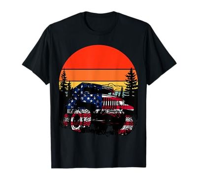 4x4 Bandiera Americana Camion Estate Tramonto Strada Maglietta