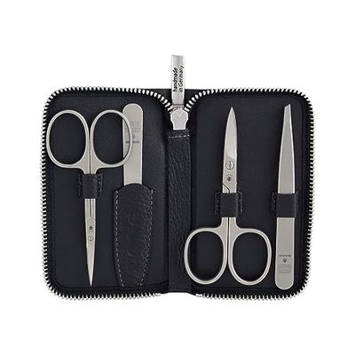 DOVO Set of 5 - Exclusive Nail Care Set with Cuticle Scissors, Nail Scissors, Nail File and Tweezers in Leather Case