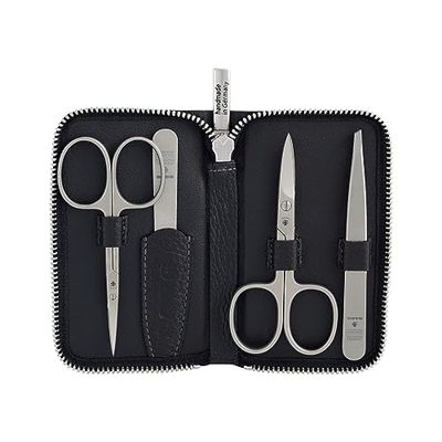 DOVO Set 5 – Esclusivo set per la cura delle unghie con forbici per pelle, forbici per unghie, lima per unghie e pinzette in custodia in pelle