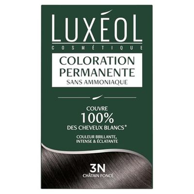 Luxéol - Coloration Permanente 3N Châtain Foncé - Sans Ammoniaque - Couvre 100% des Cheveux Blancs(1) - Longue Durée(2) - Couleur Lumineuse Éclatante Intense - Testée & Approuvée - 60ml, 60ml, 12ml