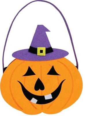 FIESTAS GUIRCA | Panier en Feutre Citrouille (16x18 cm) - Seau pour Halloween et Décoration - Accessoire Idéal pour Fêtes et Célébrations - Idéal pour Adultes et Enfants - Orange