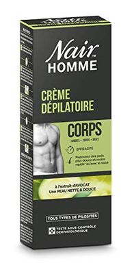 NAIR - Gel-Crème Dépilatoire Corps pour Homme, à l'Extrait d'Avocat, pour Tout Type de Pilosité, Efficace & Indolore, Tube de 200ml et spatule