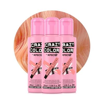 Crazy Color Vibrant Peachy Coral Semi-Permanent Trio Hair Dye. Highly Pigmented Pinky Peach Conditioning & Oil Nourishing Vegan Formula | No Bleach or Ammonia | 300ml