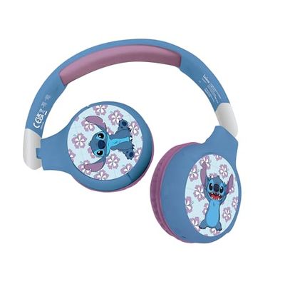 Lexibook - Disney Stitch HPBT010D 2-in-1 Bluetooth and Wired Headphones with Microphone and Control Button, Foldable and Adjustable, Rechargeable Long Term Battery