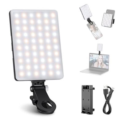 Neewer Lampe LED pour Smartphone, 3 Modes d'Éclairage, Luminosité Réglable, Batterie Lithium Rechargeable 2000mAh Intégrée et Support Clip pour Smartphone, Compatible avec iPhone Samsung Huawei etc.