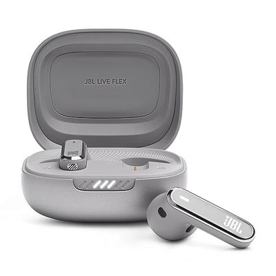 JBL Live Flex Bluetooth-oordopjes in zilver - Draadloze in-ear oordopjes met Noise Cancelling, IP54 stof- en waterbestendigheid en tot 40 uur batterijduur