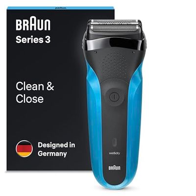 Braun Series 3 Electric Shaver For Men with Precision Beard Trimmer and 5 Combs, Wet & Dry, UK 2 Pin Plug, 310, Black/Blue Razor