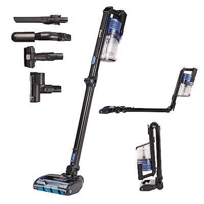Shark Aspiradora sin cable, autonomía 120 min (2 baterías), Anti Hair Wrap, DuoClean, minicepillo para pelo de mascota, boquilla estrecha, cepillos multisuperficie y antialergias, negro/azul IZ320EUT