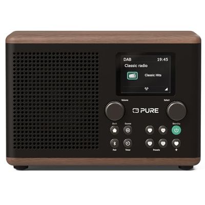 Pure Classic H4 Radio Digital de Cocina (Dab+/FM, Bluetooth, USB, AUX, Temporizador de Cocina, Alarma), Café Negro/Nogal