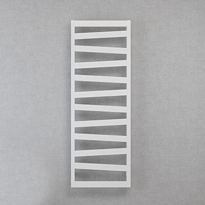 Handdoekhouder, radiator, INS, voor warmwatercircuit, asymmetrisch, platte stalen buizen, wit gelakt, 1200 x 500, geschikt voor standaard verwarmingsnet