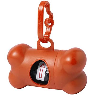 eBuyGB Dispenser a forma di osso per sacchetti di rifiuti per animali domestici, porta sacchetti per cani con guinzaglio a clip, porta sacchetti per la spazzatura con moschettone (arancione)