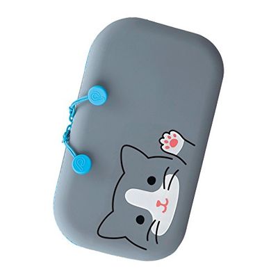 LIHIT LAB PuniLabo Pencil Case with Zip, Grey Cat., Large: 7.5" × 1.5 inches, Modern