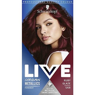 Schwarzkopf LIVE Urban Metallics Vibrant, Long Lasting, Permanent Red Hair Dye, Infused with Coconut Oil for Shiny Hair -Ruby Glaze U68
