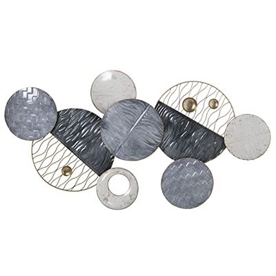 ADORNO PARED METAL CÍRCULOS GRIS/BLANCO/DORADO 91X4,5X49CM