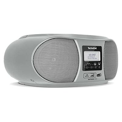 TechniSat DIGITRADIO 1990 - stéréo Boombox avec Radio Dab +/FM et Lecteur CD (Streaming Audio Bluetooth, Connexion Casque, USB, entrée AUX, Fonction de Charge, Horloge, 2 x 1,5 W) Argent