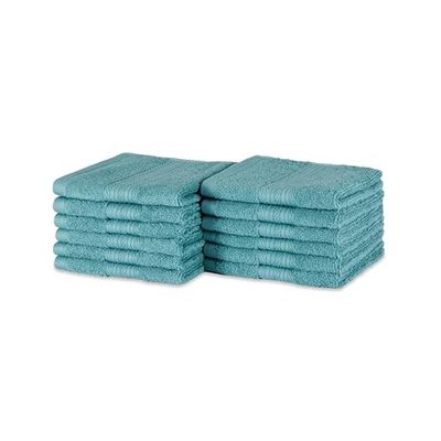 Amazon Basics Fade-Resistant Cotton Washcloth, 12-Pack, 30 x 30 cm, Teal