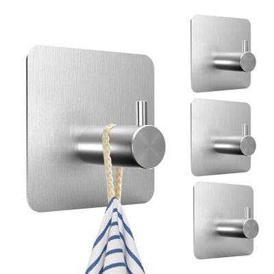 SURFOU Ganchos Adhesivos Para Pared, Pack De 4 Colgador Toalla Baño Gancho Adhesivo, Colgadores De Toallas Perchero Adhesivas, Percha Adhesiva Sin Taladro Cocina, Cuelga Perchas Albornoz Resistentes