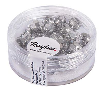 Rayher Perline Trasparenti, 6 Mm Ø, Argento Semiopaco, Scatolina 50 Pz, 14201606