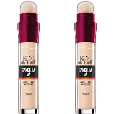 Maybelline New York Correttore Liquido Il Cancella Età, con Bacche di Goji e Haloxyl, Copre Occhiaie e Piccole Rughe, 01 Light, 6,8 ml (Confezione da 2)