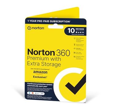 Norton 360 Premium with Extra Storage, 75 GB Extra Cloud Backup, Antivirus Software for 10 Devices and 1-year Subscription with Automatic Renewal