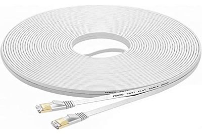 FOSTO Câble Ethernet Cat7 30 m Catégorie 7, plat, RJ45, haute vitesse 10 Gbps LAN Internet Pour Xbox, PS4, modem, routeur, commutateur, PC, boîtier TV 30 m blanc