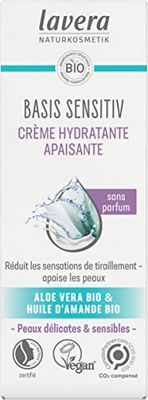 lavera basis sensitiv Crema idratante lenitiva - cosmetici naturali - vegano - aloe vera bio & olio di mandorle biologico - idratante - cura diurna - senza profumo - certificato PETA - 1 x 50 ml