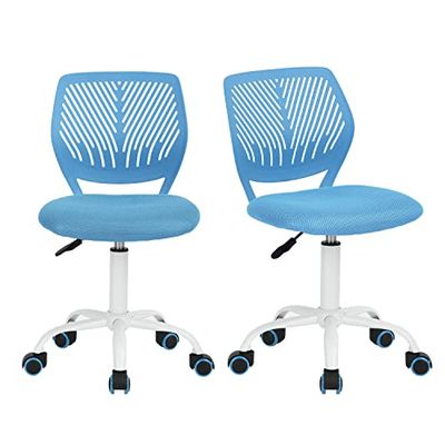 FurnitureR 2 stuks kleurrijke bureaustoel, moderne en verstelbare computerstoel, draaistoel zonder armleuning, studeerkamer voor kinderen, thuiskantoor, blauw