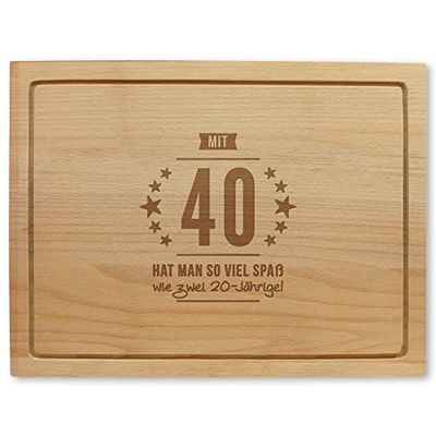 Feel Green Houten snijplank met gravure - 40e verjaardag, ca. 40 x 30 x 2 cm, Made in Austrië, duurzaam cadeau-idee