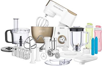 Sencor Robot da Cucina Planetaria Multifunzione Professionale - Potente 1000W, Completo di Accessori, Ciotola in Acciaio 4.5L, Illuminazione LED, Blender, Tritacarne, Salad Maker e molto altro