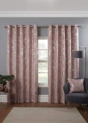 Osaka Japanese Eyelet Curtains 66 x 90 Blush Lined Metallic Velvet Trees