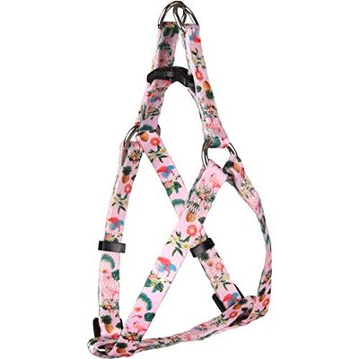 Flamingo Harnais pour Chien Step&Go Sera Rose Tropical S - 35 à 50cm 15mm - Réglable en continu - 2 Anneaux de décharge de Traction - avec Boucle à clic