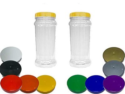Truly Sweet Candy Very Large 2.5L Plastic Jars with choice of lid. Craft, Garage, Kitchen Storage (Green Lids, 2 Jars)