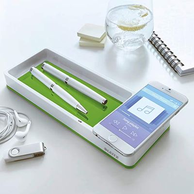 Leitz WOW Desk Organiser Met Draadloze Qi Inductie Oplader, 53651054 - Wit/Groen