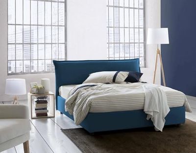 Talamo Italia - Lit double Clodovea, Lit coffre avec revêtement amovible avec tête de lit rembourrée et cadre de lit coffre, 100% Made in Italy, avec matelas 160x190 cm inclus, Bleu