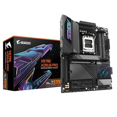 GIGABYTE X870E AORUS PRO moederbord, ondersteunt AMD Ryzen 9000 CPU, 16 + 2 fasen digitaal VRM, tot 8000 MHz DDR5 (OC), 3 x PCIe 5.0, Wi-Fi 7, LAN 2.5 GbE, USB 4
