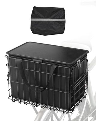 VEVOR Panier Arrière de Vélo Pliable Fil Métallique, 340x210x225 mm, avec Sac Amovible, Housse Imperméable, Dégagement Rapide, pour Transport Chiens, Animaux de Compagnie, Fruits et Légumes, Courses