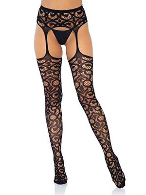Leg Avenue Women's Scroll Stocking, 15 den, Black Lace, One Size