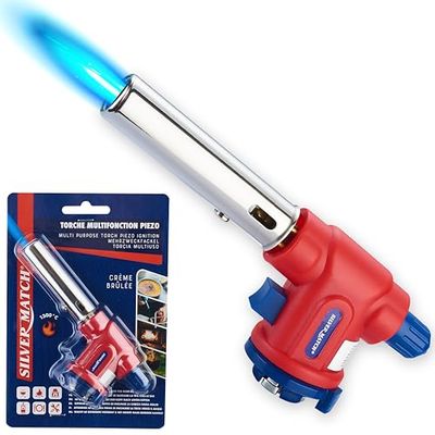 SILVER MATCH Torcia da cucina a gas 1300°, lampada a saldatura, torcia piezo multifunzione, accensione rapida e sicura per cartuccia di gas butano, ideale per brasatura, fiammata, crema bruciata,