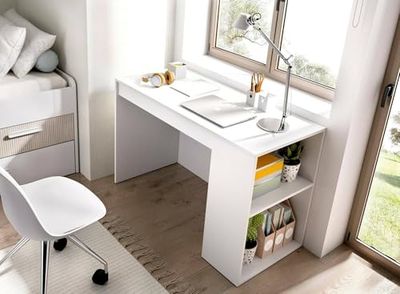 Dmora - Bureau Grigna, Pupitre Polyvalent, Table de Bureau pour PC, Plan de Travail, 115x50 h74 cm, Blanc
