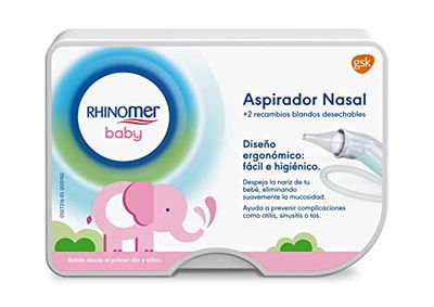 Rhinomer Baby, Aspirador Nasal Para Bebé + 2 Recambios Blandos Desechables Con Filtro Absorvente, Para Aspirar Mucosidad Nasal