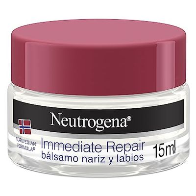 Neutrogena Fórmula Noruega Immediate Repair Bálsamo Nariz y Labios (15 ml), crema hidratante facial de rápida absorción, protector labial y nasal para labios agrietados y nariz reseca con Glicerina