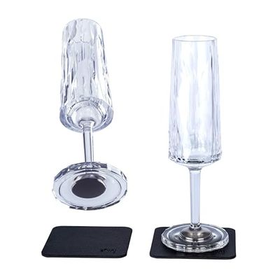silwy® HIGH-TECH bicchieri magnetici in plastica con cuscinetti in gel nano in metallo - bicchieri da campeggio antiscivolo, accessori per barche e yacht (spumante // 0,15 l // set di 2)